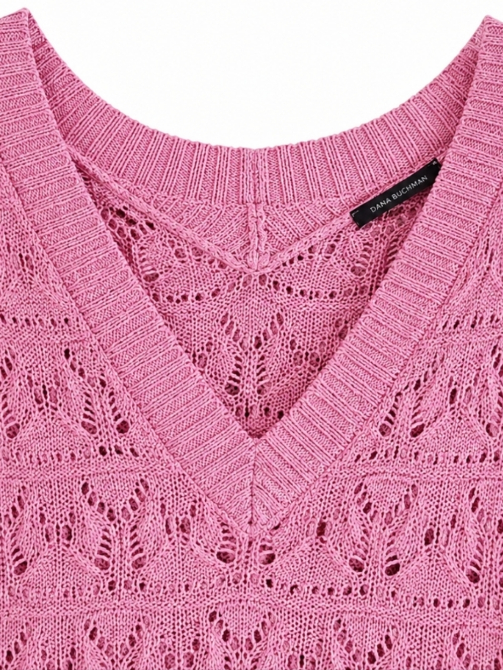 Women's Pink V-Neck Openwork Crochet Sweater - Picture 3 of 5
